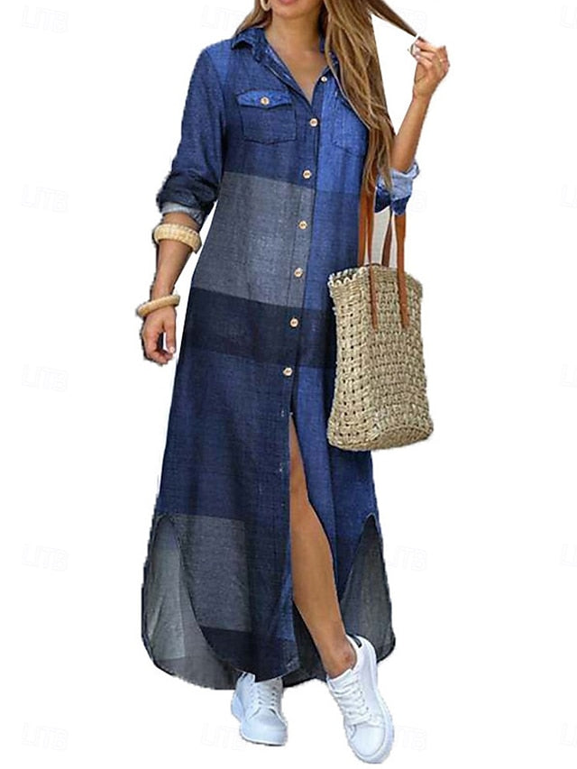Women's Maxi Dress Shirt Dress Casual Dress Stylish Basic