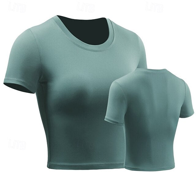 Women's Running T-Shirt Crop Top Short Sleeve Tee Tshirt