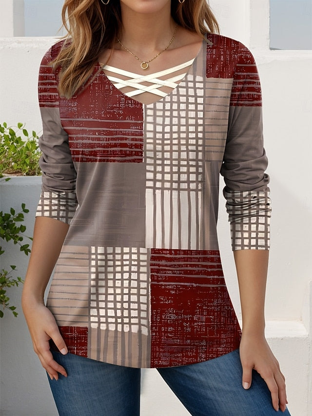 Women's T Shirt Cut Out Print Graphic Geometric Vintage