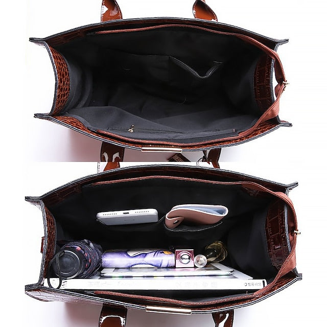 with Crocodile Leather Patent Women's Pattern Handbag Black