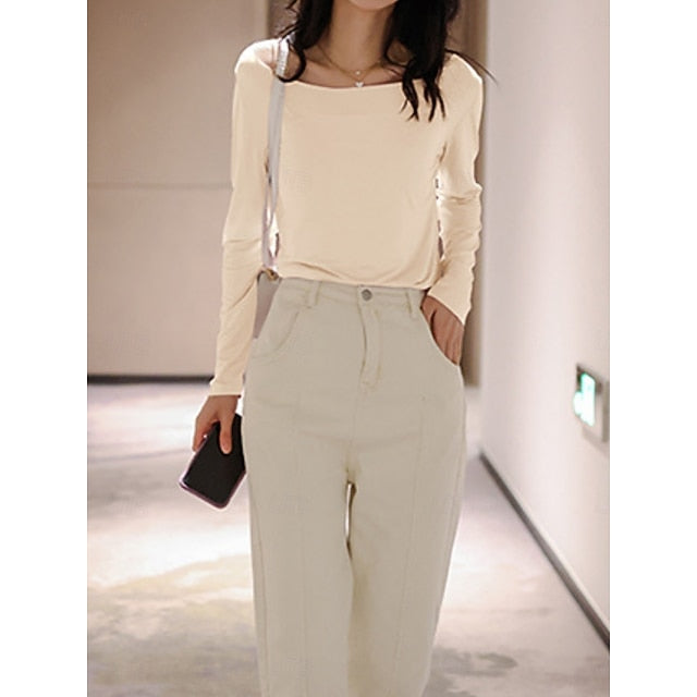 Women's T Shirt Plain Fashion Stylish Basic Long Sleeve