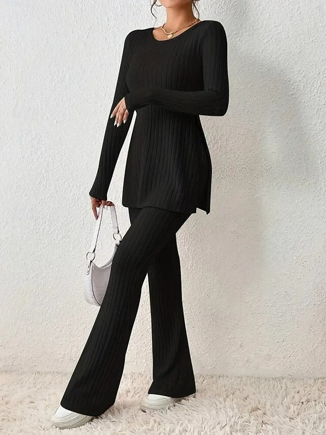 Women's Two Piece Sets Pants Sets Long Sleeve Round Neck