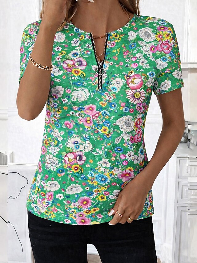 Easter Women's T Shirt Quarter Zip Floral Graphic Plants