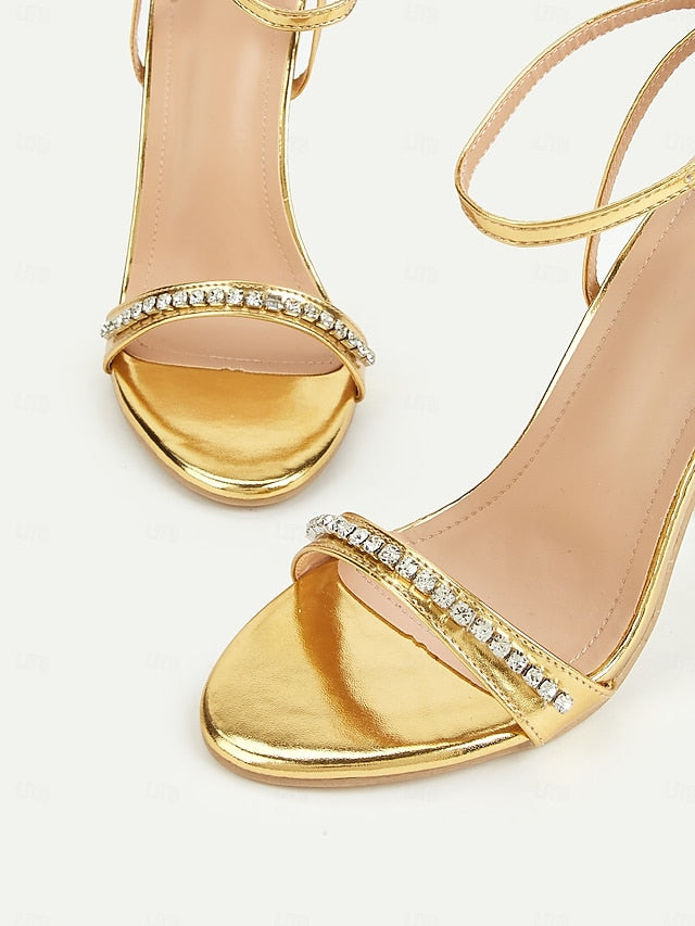 Metallic Ankle High Gold – Strap Women's Dazzling Heels