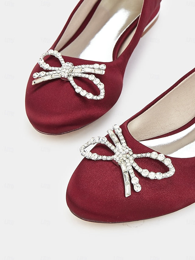 Round-Toe Bow Embellished Rhinestone - Women's Flats