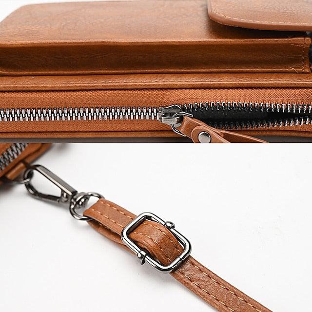 Women's with Zipper Faux Wallet Vintage Leather Crossbody