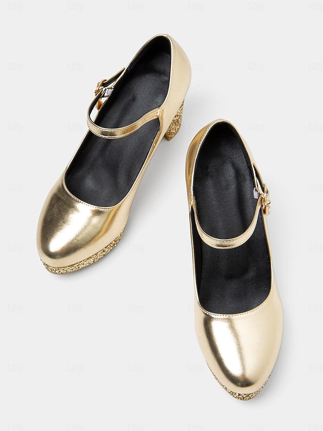 Women's Gold Sparkly Heel Pumps Jane Block Mary – Glitter