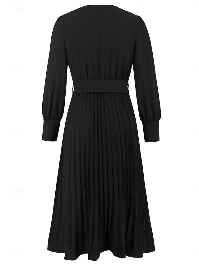 Women's Casual Dress Midi Dress Belted Casual V Neck Long
