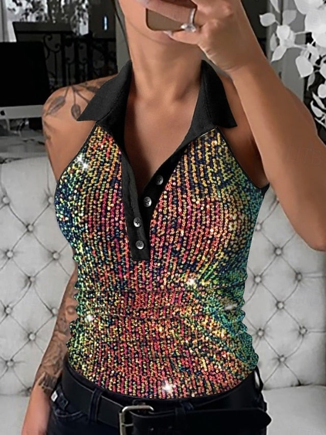 Women's Camisole Tank Top Leopard Rainbow Leopard Buttons