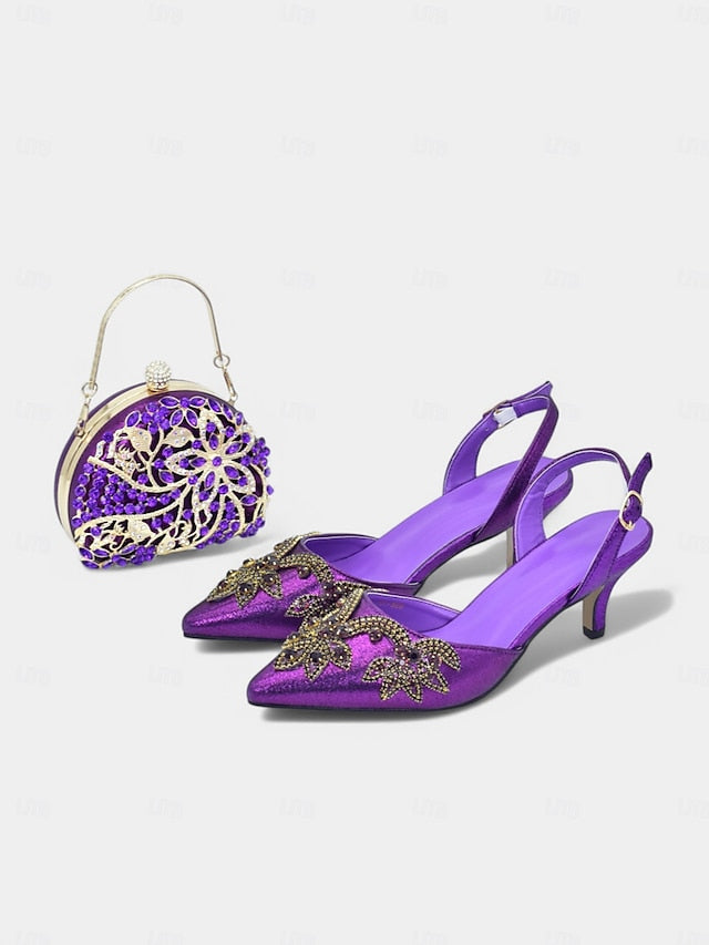 Slingback with Embellished Matching Handbag – Gold Heels