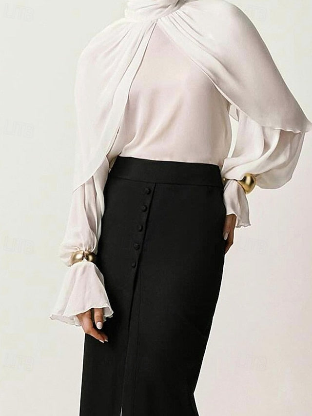 Women's Blouse Dressy Tops Ruched Ruffle Patchwork Solid