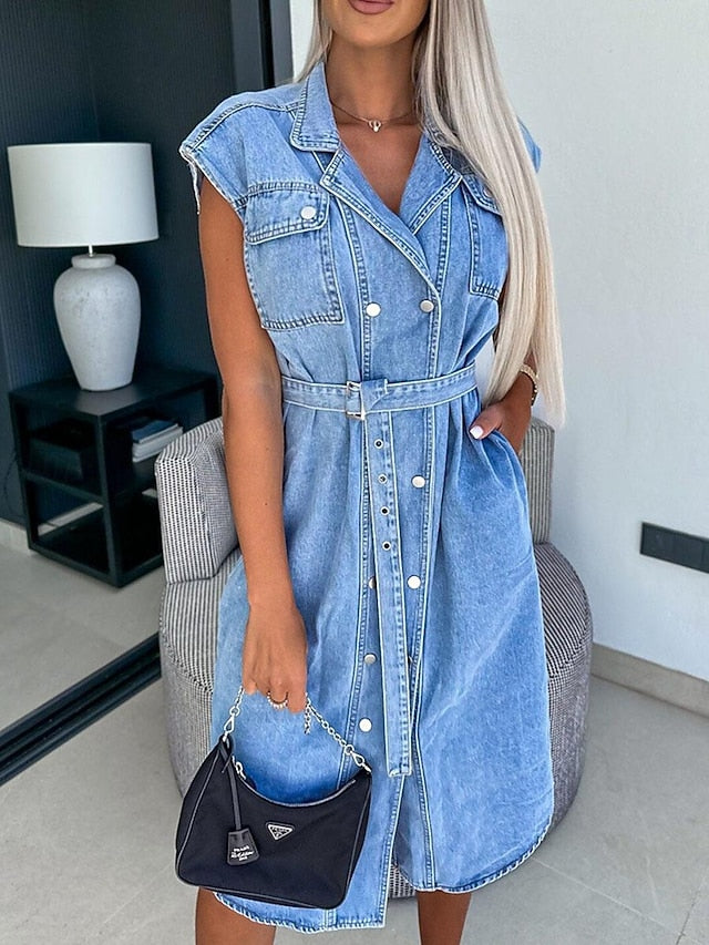 Women's Denim Dress Shirt Dress Midi Dress Date Vacation
