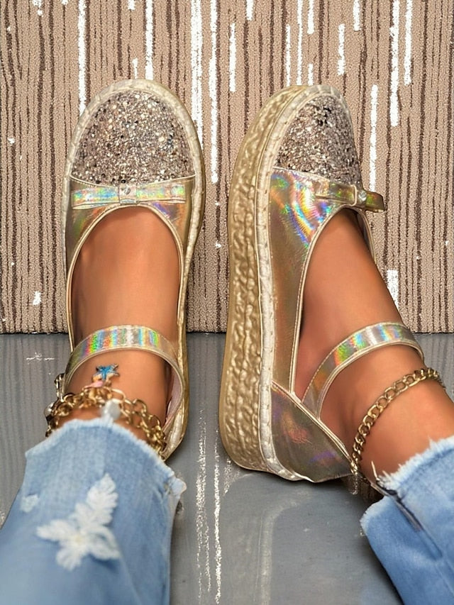 Platform Holographic Glitter Shoes Mary Women's Jane