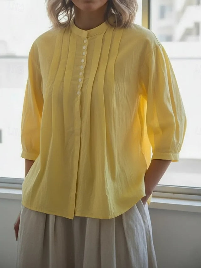 Women's Shirt Button Down Shirt Casual Shirt Blouse Pleated