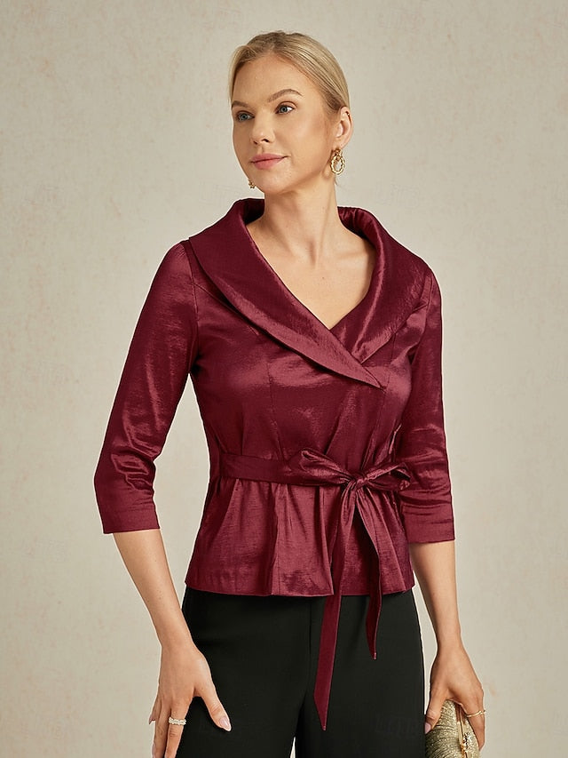 Women's Blouse Evening Tops Tie Front Solid Color Plain