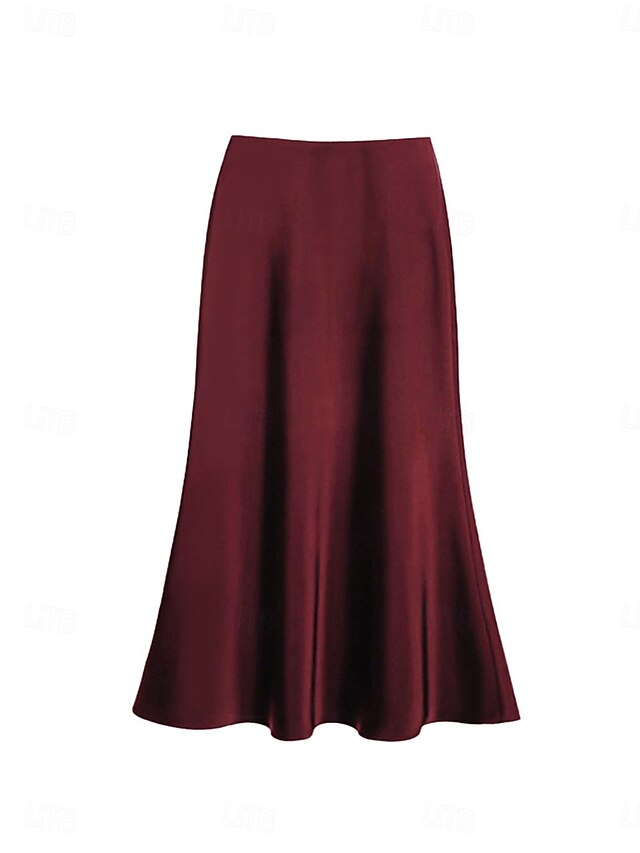 Women's Satin Skirts Elegant Vintage Fashion Casual Midi