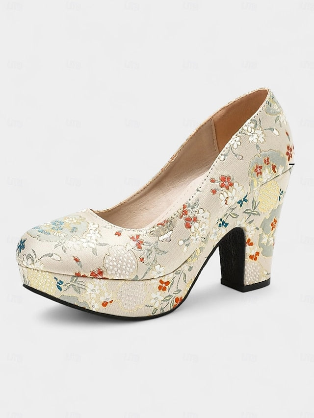Platform Printed Block Floral Pumps - Heel Women's –