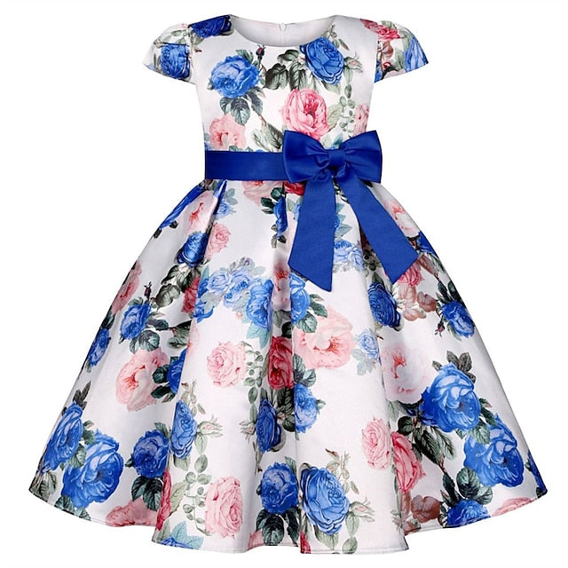 Party Floral Sleeve Kids Girls' Short Dress Flower