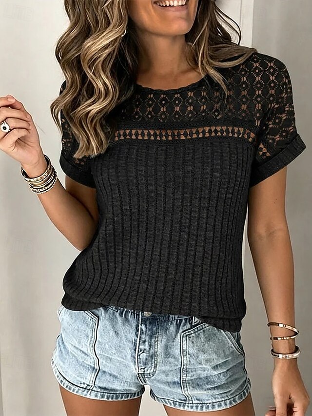 Women's Blouse Lace Solid Color Stylish Classic Casual