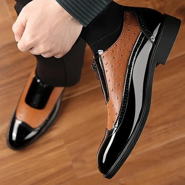 Colorblock Tan Patent Black and Formal Shoes with Men's