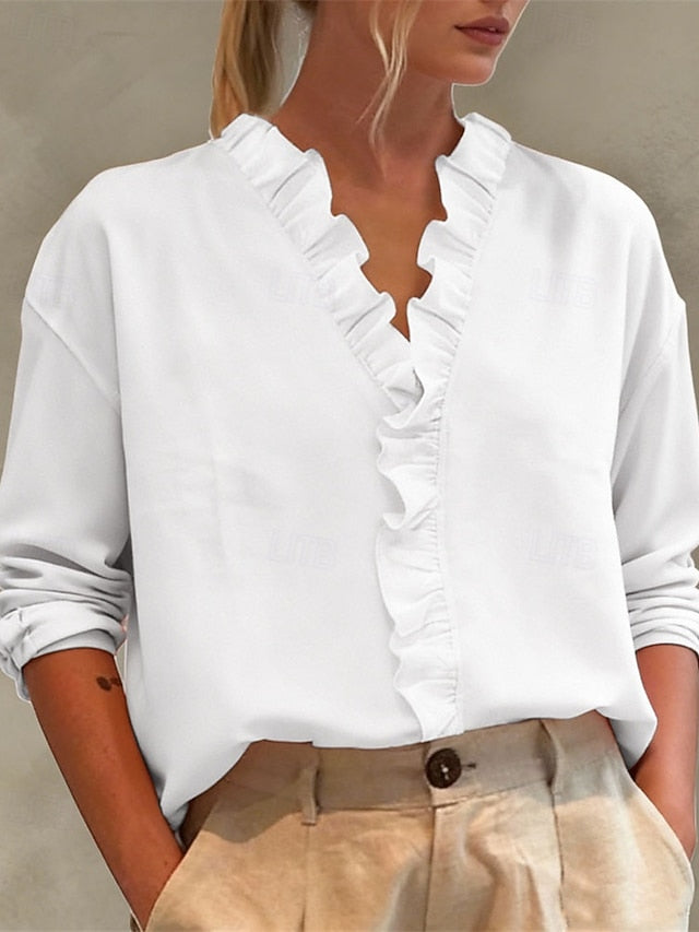 Women's Blouse Dressy Tops Solid Color Plain Elegant
