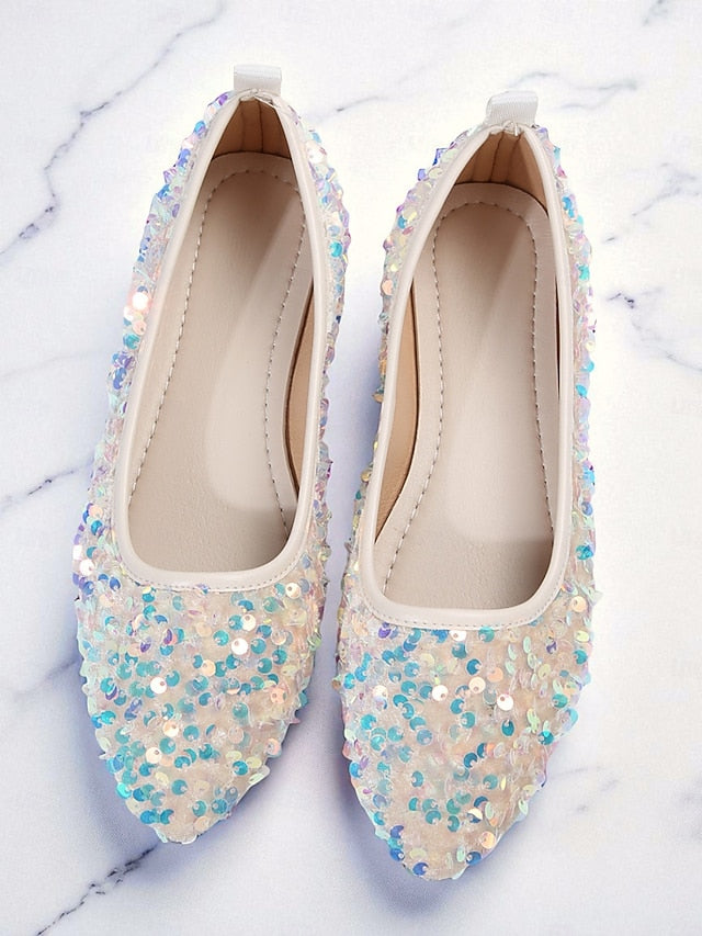 Sequin Women's Ballet Black Flats Toe - Pointed Sparkly