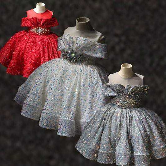 Girls' Short Dress Sleeve Solid Kids Color Party