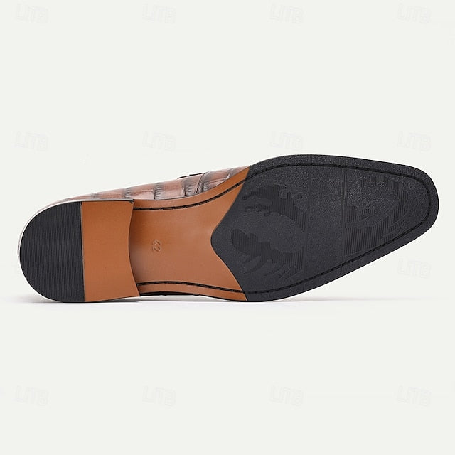 Crocodile Men's Dress Pattern Classic Brown - Leather Shoes