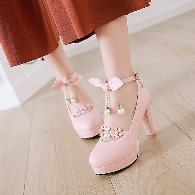 White Wedding Heels Elegant â€?Platform Jane Mary Girls'