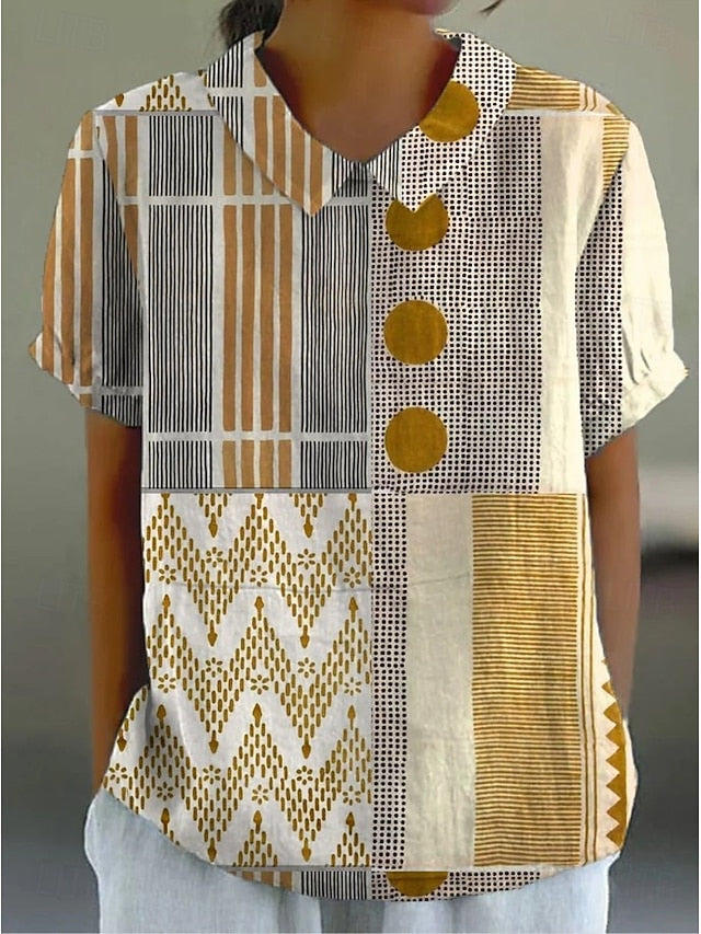 Women's Blouse Buttons Print Graphic Geometric Daily