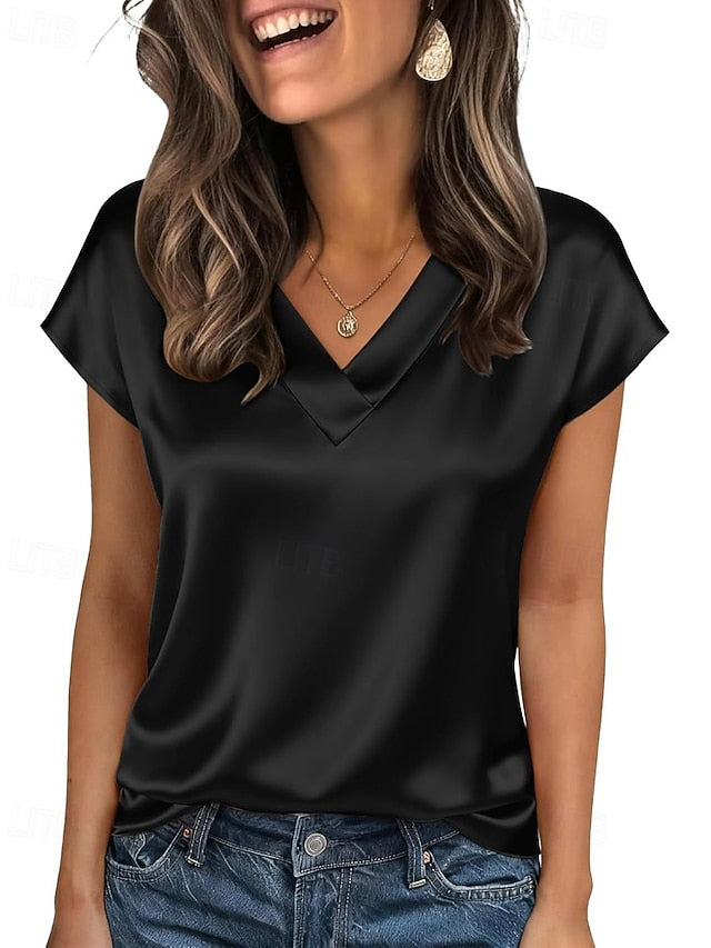 Women's Shirt Elegant Satin Top Blouse Plain Active Cute