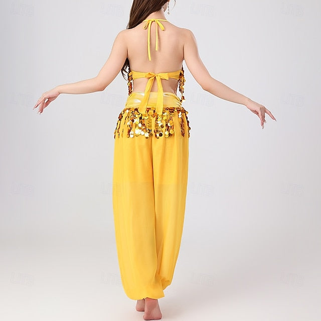 Belly Dance Top Pure Color Splicing Sequins Women's