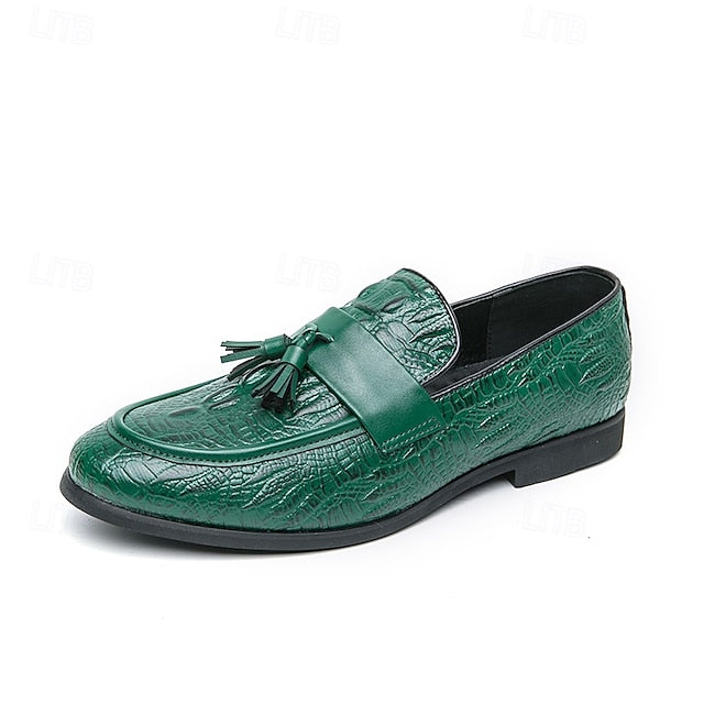 with Green Men's Faux Embossed Loafers Crocodile Leather