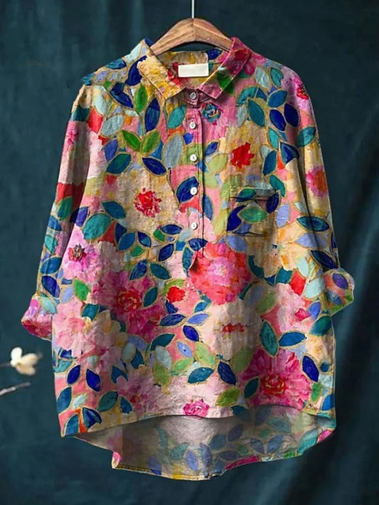 Women's Blouse Linen Like Breathable Lightweight Floral