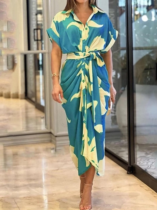 Women's T Shirt Dress Summer Dress Print Dress Floral Leaf