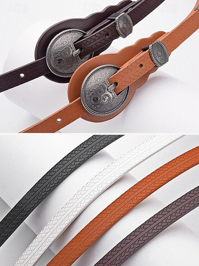 Leather Women's Faux Western with Carved Belt Vintage Waist