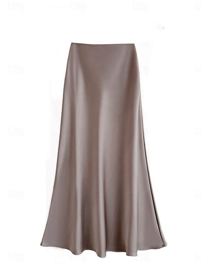 Women's Satin Skirts Elegant Vintage Fashion Casual Maxi