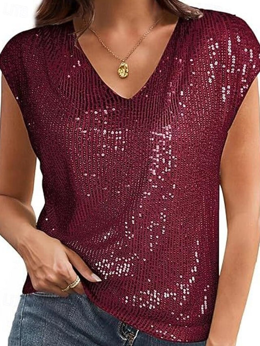 Women's T Shirt Tee Top Sequins Solid Color Elegant Fashion