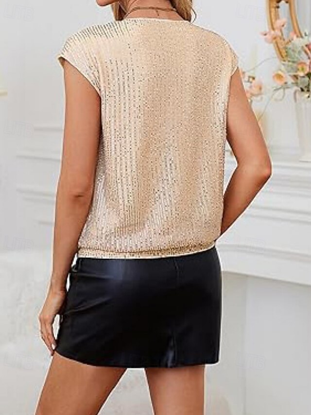Women's T Shirt Tee Top Sequins Solid Color Elegant Fashion