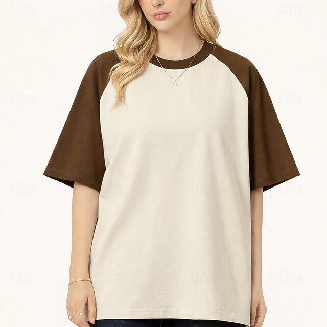 Women's Tee Raglan T Shirt 100% Cotton Patchwork Color