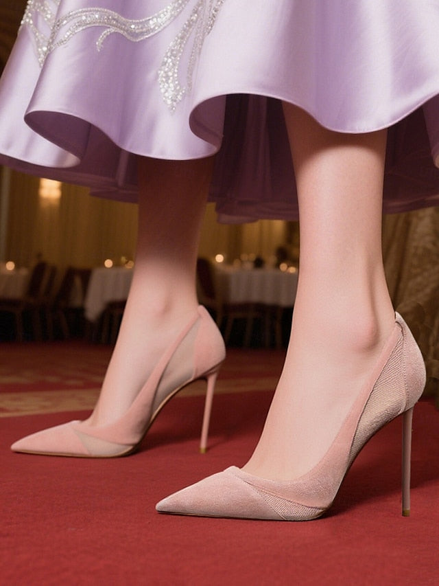 Detailing Women's Mesh Pumps with Pointed Suede Toe Nude