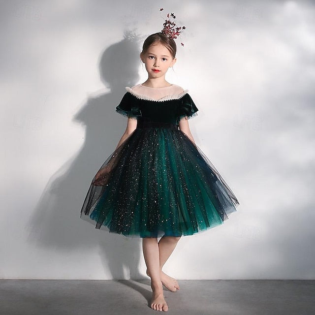 Solid Short Party Color Girls' Girl Kids Flower Dress