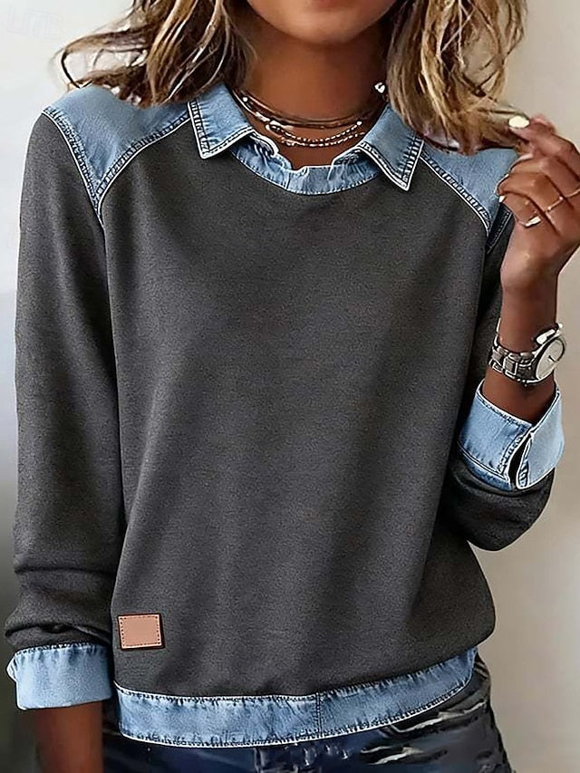 Women's Shirt Blouse Color Block Active Casual Long Sleeve