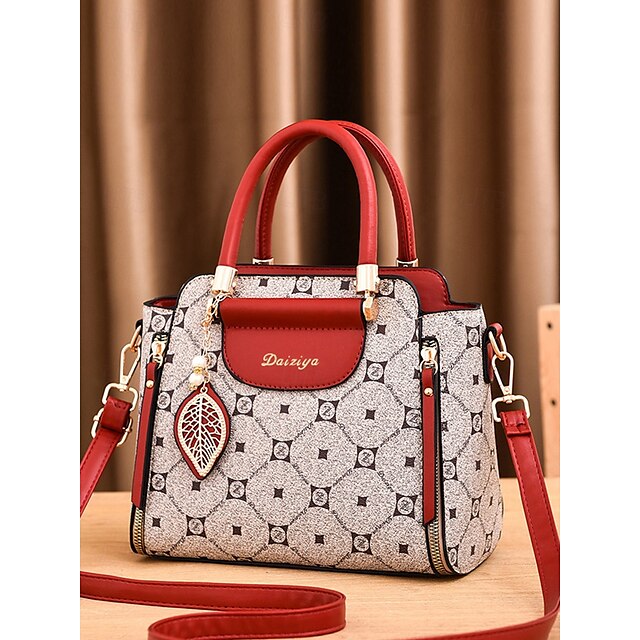 Faux Elegant Red Leather Women's with Accents and Handbag