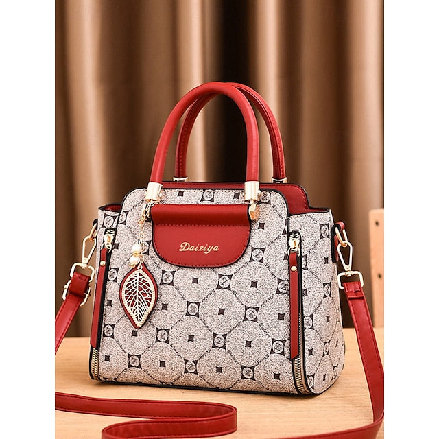 Women's Elegant Accents Leather Faux and Red Handbag with