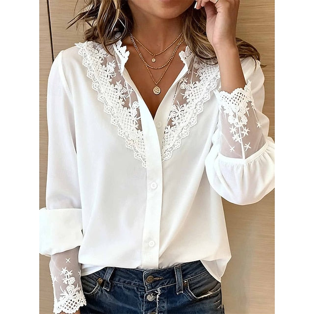 Women's Shirt Lace Splicing Top Summer Tops Blouse Ruched