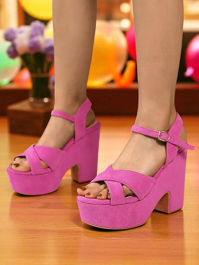 Sandals Ankle Pink Platform with Strap Hot Suede Women's -