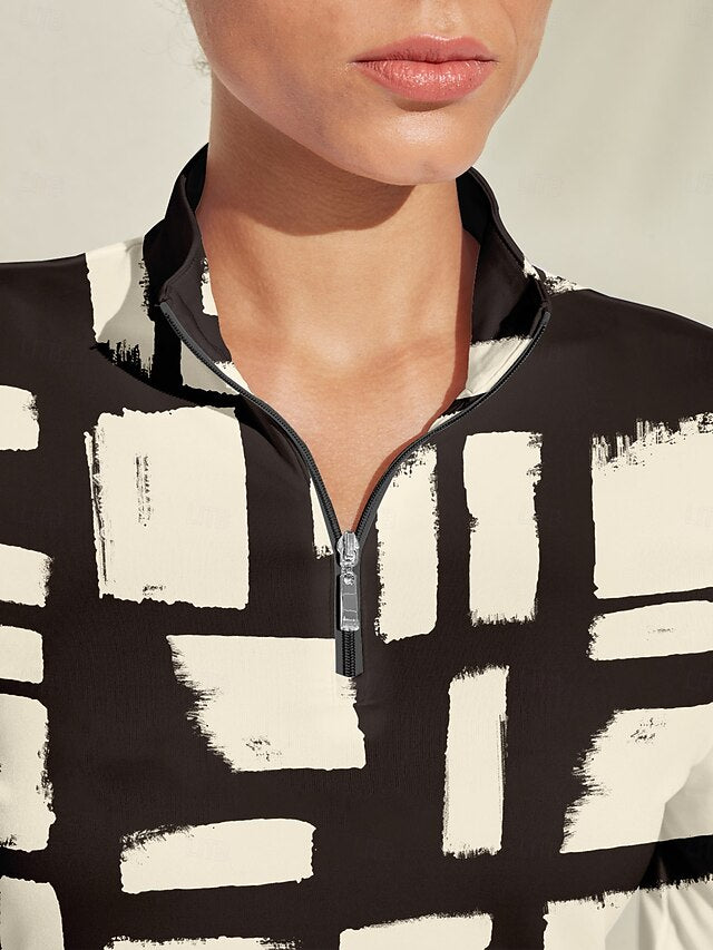 Women's Golf Polo Shirt Brown Long Sleeve Top Ladies Golf