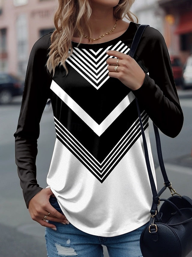 Women's T Shirt Graphic Geometric Stylish Casual Long