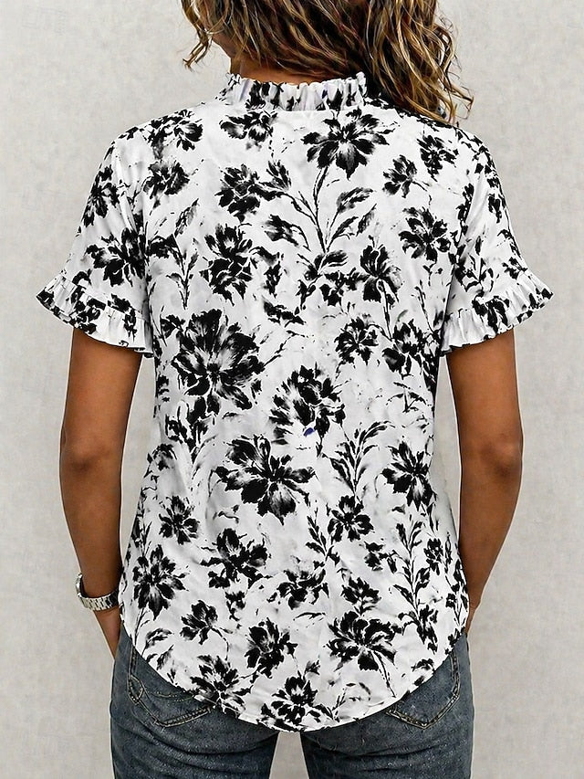 Women's Shirt Tunic Ruffle Floral Graphic Elegant Fashion